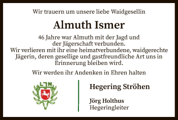 Traueranzeige von Almuth Ismer von SYK