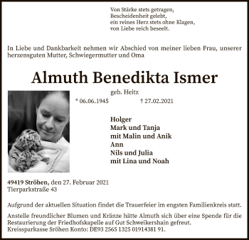 Traueranzeige von Almuth Benedikta Ismer von SYK