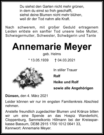 Traueranzeige von Annemarie Meyer von SYK