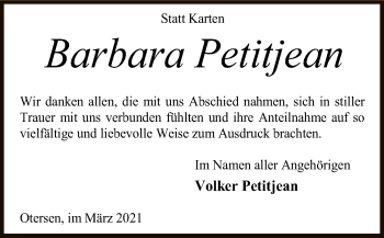 Traueranzeige von Barbara Petitjean von SYK