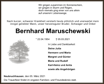 Traueranzeige von Bernhard Maruschewski von SYK