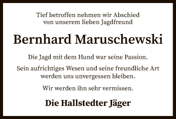 Traueranzeige von Bernhard Maruschewski von SYK