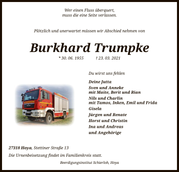 Traueranzeige von Burkhard Trumpke von SYK