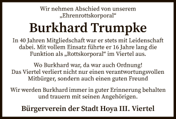 Traueranzeige von Burkhard Trumpke von SYK