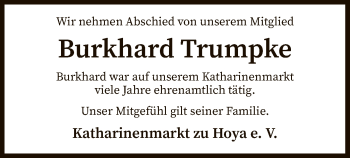 Traueranzeige von Burkhard Trumpke von SYK