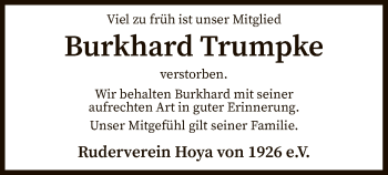 Traueranzeige von Burkhard Trumpke von SYK