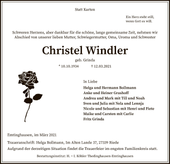 Traueranzeige von Christel Windler von SYK