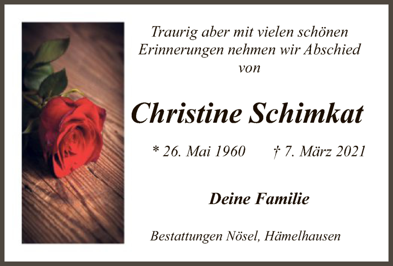  Traueranzeige für Christine Schimkat vom 13.03.2021 aus SYK