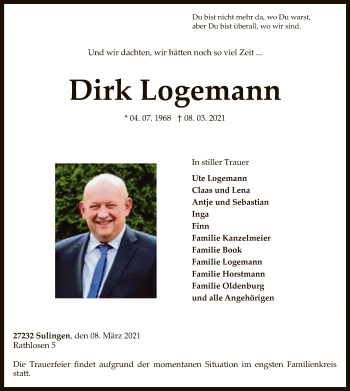 Traueranzeige von Dirk Logemann von SYK