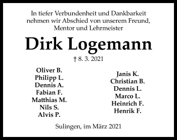 Traueranzeige von Dirk Logemann von SYK