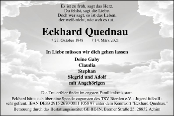 Traueranzeige von Eckhard Quednau von SYK