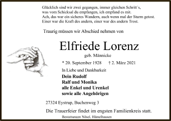 Traueranzeige von Elfriede Lorenz von SYK