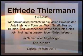 Traueranzeige von Elfriede Thiermann von SYK