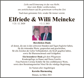 Traueranzeige von Elfriede und Willi Meineke von SYK