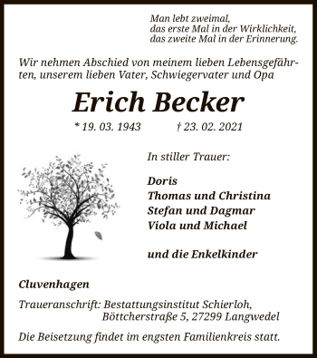 Traueranzeige von Erich Becker von SYK