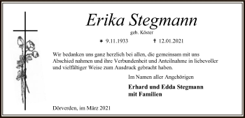 Traueranzeige von Erika Stegmann von SYK