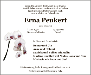 Traueranzeige von Erna Peukert von SYK