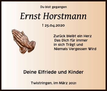 Traueranzeige von Ernst Horstmann von SYK