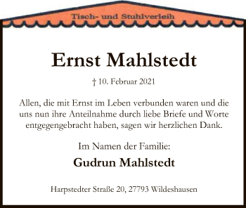 Traueranzeige von Ernst Mahlstedt von SYK