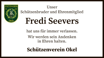 Traueranzeige von Fredi Seevers von SYK