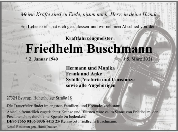 Traueranzeige von Friedhelm Buschmann von SYK