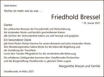 Traueranzeige von Friedhold Bressel von SYK