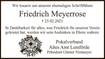 Traueranzeige von Friedrich Meyerrose von SYK