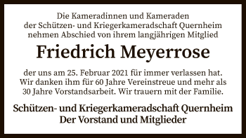 Traueranzeige von Friedrich Meyerrose von SYK