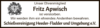 Traueranzeige von Fritz Apwisch von SYK