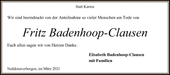 Traueranzeige von Fritz Badenhoop-Clausen von SYK