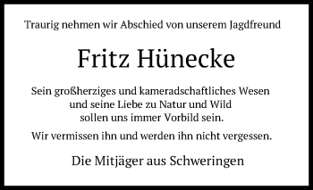 Traueranzeige von Fritz Hünecke von SYK