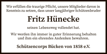 Traueranzeige von Fritz Hünecke von SYK