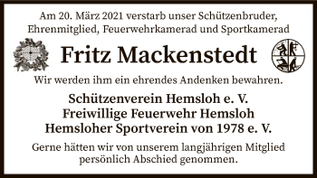 Traueranzeige von Fritz Mackenstedt von SYK