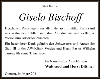 Traueranzeige von Gisela Bischoff von SYK