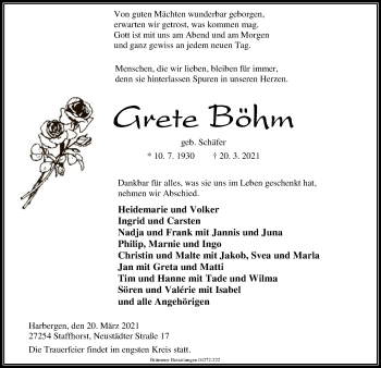 Traueranzeige von Grete Böhm von SYK
