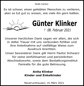 Traueranzeige von Günter Klinker von SYK