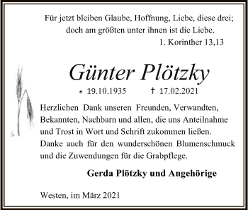 Traueranzeige von Günter Plötzky von SYK