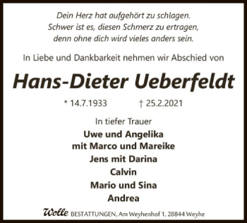 Traueranzeige von Hans-Dieter Ueberfeldt von SYK