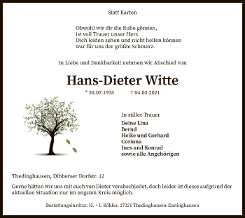 Traueranzeige von Hans-Dieter Witte von SYK