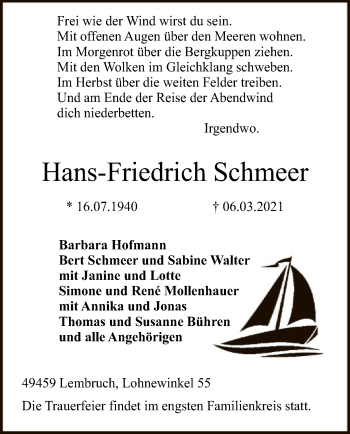 Traueranzeige von Hans-Friedrich Schmeer von SYK