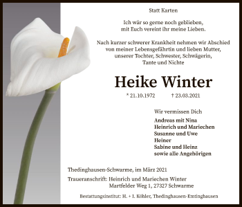 Traueranzeige von Heike Winter von SYK