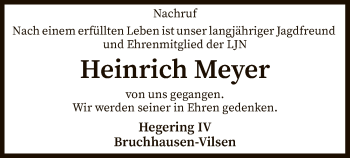 Traueranzeige von Heinrich Meyer von SYK