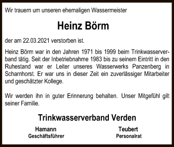 Traueranzeige von Heinz Börm von SYK