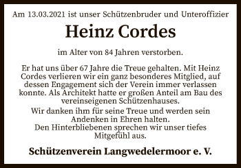 Traueranzeige von Heinz Cordes von SYK