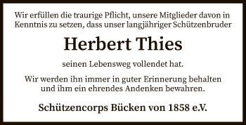 Traueranzeige von Herbert Thies von SYK