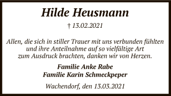 Traueranzeige von Hilde Heusmann von SYK