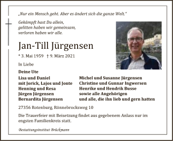 Traueranzeige von Jan-Till Jürgensen von SYK