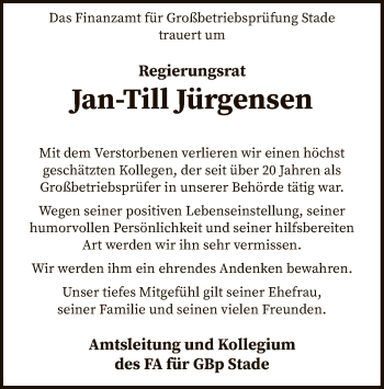Traueranzeige von Jan-Till Jürgensen von SYK