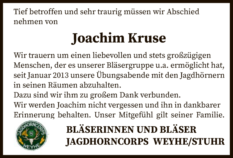  Traueranzeige für Joachim Kruse vom 30.03.2021 aus SYK