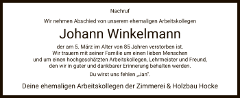 Traueranzeige von Johann Winkelmann von SYK